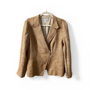 ARMANI Collezioni 100% Flax Linen Tan Fitted Women’s Blazer Suit Jacket Size 12